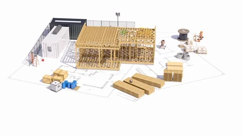 3d render image of frame house. 3D illustration of frame house. Stock Footage 119824491