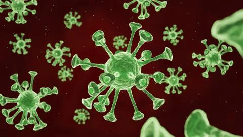 3D render image of the green corona virus cells or covid19 inside the body. Stock Illustration