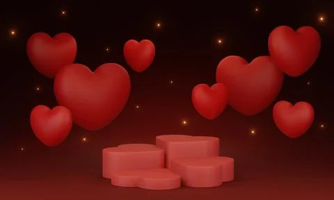 3d render image of heart shape podium for product display on red background. Stock Illustration