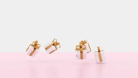 3D render image illustration of White gift box golden ribbon for celebration Stock Footage 199558456