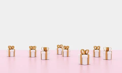 3D render image illustration of White gift box golden ribbon for celebration 스톡 일러스트