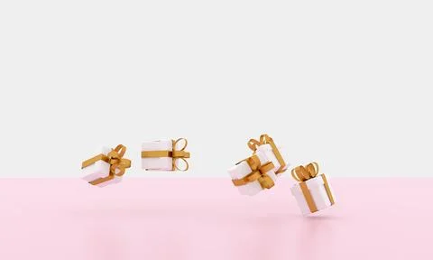 3D render image illustration of White gift box golden ribbon for celebration Ilustración de archivo