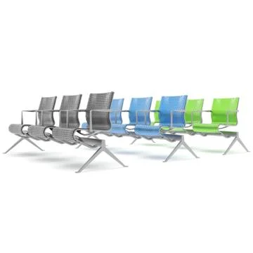 3d render image of a large trio of perforated metal chairs 07 Stock Illustration