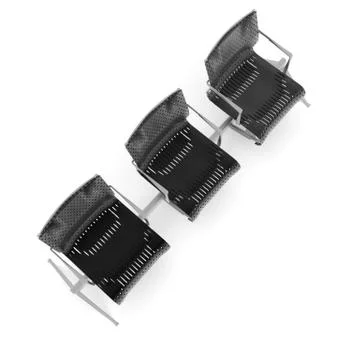 3d render image of a large trio of perforated metal chairs 10 Stock Illustration