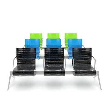 3d render image of a large trio of perforated metal chairs 08 Stock Illustration