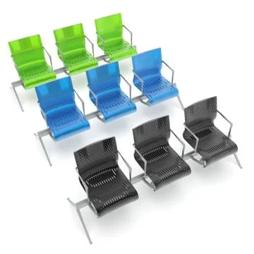 3d render image of a large trio of perforated metal chairs 09 Stock Illustration