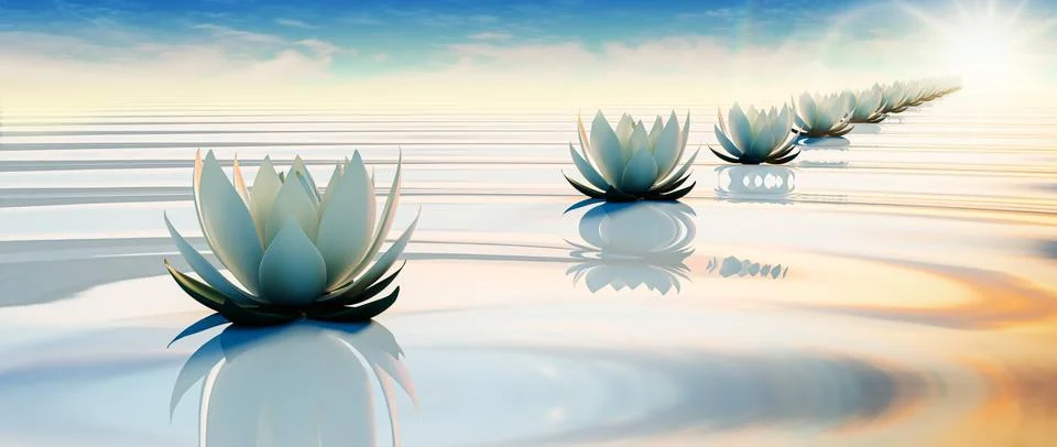 3d render image of le ots flower on calm ripple water Illustrazione stock