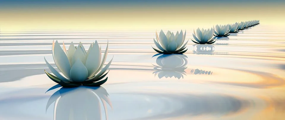 3d render image of le ots flower on calm ripple water Stock Illustration