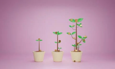 3D render image of trees with coins, concept of investment Stock Illustration