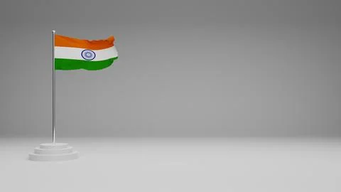 3d render Indian flag with pole, blank space for advertising online Stock Illustration
