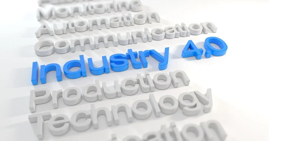 3d render - industry 4.0 words in blue Stock Illustration