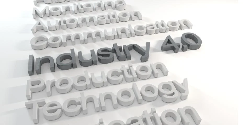 3d render - industry 4.0 words in brushed aluminum Stock Illustration