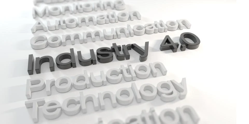 3d render - industry 4.0 words in black Stock Illustration