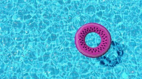 3d render Inflatable swimming ring floats in the pool in summer top view Illustrazione stock