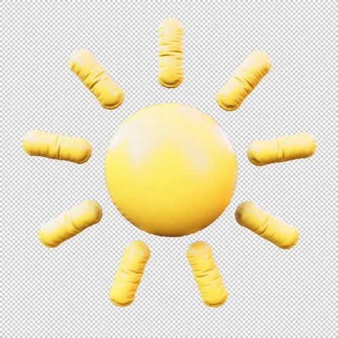 3D Render of Inflatable Yellow Balloon Sun with Animated Appearing Rays in .. Stock Footage 317741689