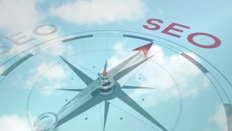 3D render initiating compass needle rotating clockwise toward red SEO marking Video stock 326305169