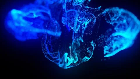 3d render. Injection of fluorescent ink in water isolated on black background Stock Illustration