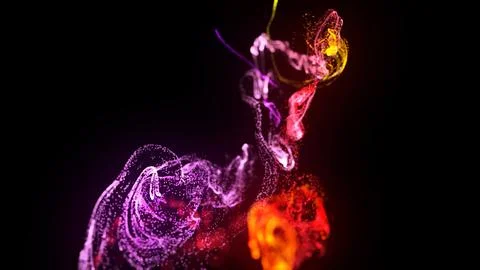 3d render. injection of fluorescent ink in water isolated on black background Stock Illustration