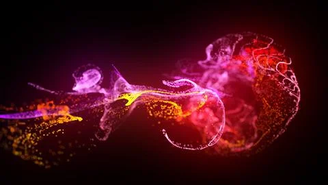 3d render. injection of fluorescent ink in water isolated on black background 库存插图