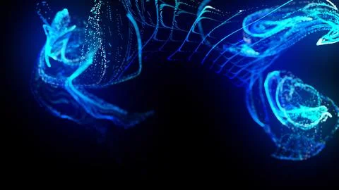 3d render. Injection of fluorescent ink in water isolated on black background Stock Illustration
