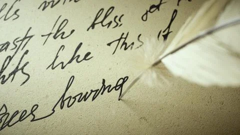 3d render ink pen writes poetry on old paper Stock Illustration