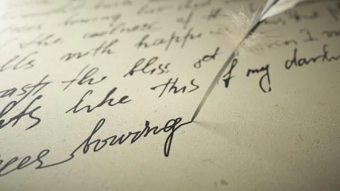 3d render ink pen writes poetry on old paper Stock Illustration