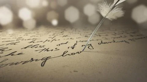 3d render ink pen writes poetry on old paper Stock Illustration