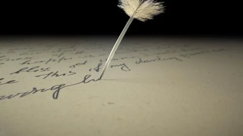 3d render ink pen writes poetry on old paper Stock Illustration