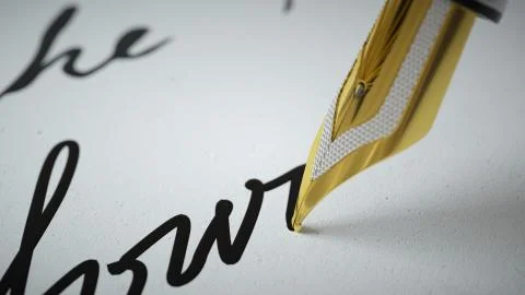 3d render Ink pen writes verse on paper close up Stock Illustration