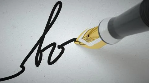 3d render Ink pen writes verse on paper close up Stock Illustration