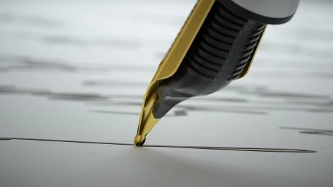 3d render Ink pen writes verse on paper close up Stock Illustration