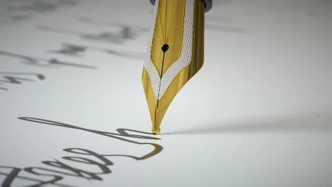 3d render Ink pen writes verse on paper close up Stock Illustration
