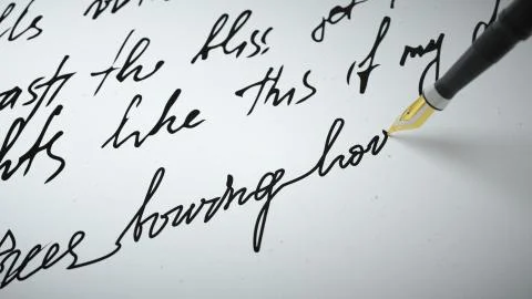 3d render Ink pen writes verse on paper close up Stock Illustration