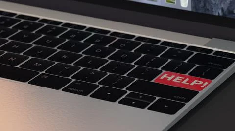 3d render. the inscription HELP on the red button on the keyboard. Stock Photos
