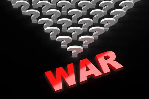 3d render of the inscription no war and question marks on a black background. Illustrazione stock