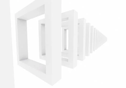 3D render of an interesting white square frame pattern on a white background Illustrazione stock