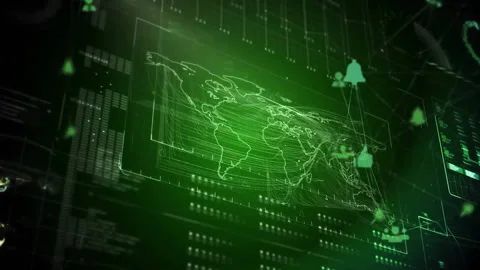 3D render interface presenting semi-transparent world map flowing with network Stock Footage 309035025