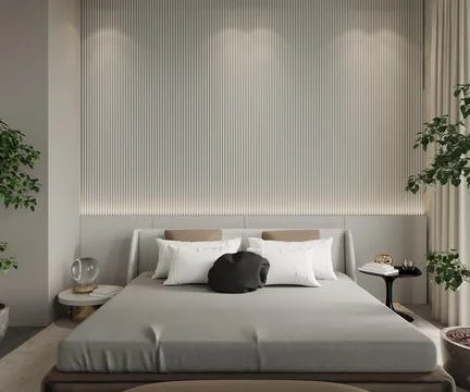 3d render, interior of bedroom with bed Stock Illustration