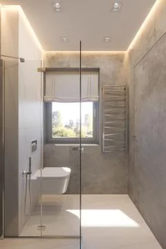 3d render interior design of the bathroom with glass walk in shower Stock Illustration