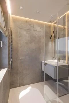 3d render interior design of the bathroom with glass walk in shower Stock Illustration
