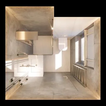 3d render interior design of the bathroom with glass walk in shower Stock Illustration