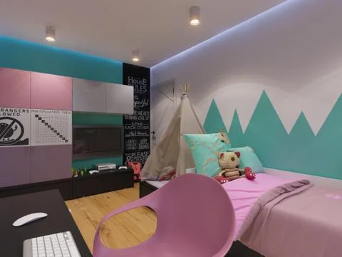 3d render of interior design children's room Stock Illustration