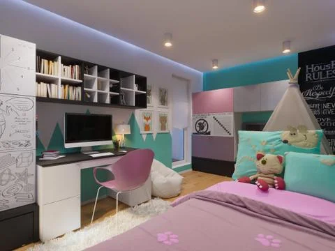 3d render of interior design children's room Stock Illustration