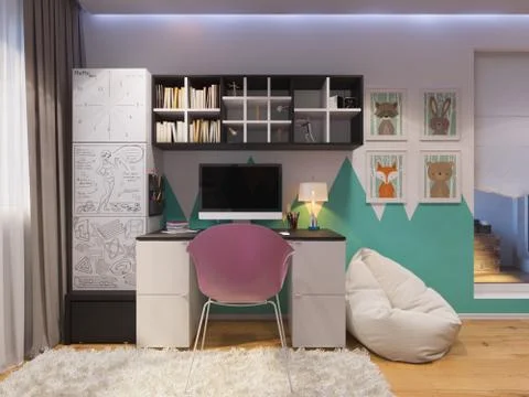 3d render of interior design children's room Stockillustratie