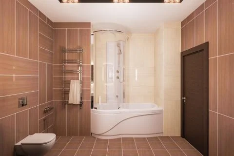3d render interior design of a modern bathroom with a large mirror Stock Illustration