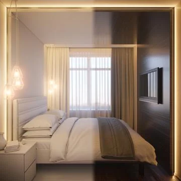 3d render of an interior design of a white minimalist bedroom Stock Illustration