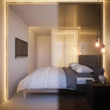 3d render of an interior design of a white minimalist bedroom Stock Illustration