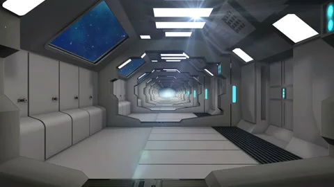 3d render interior. Futuristic hallway. Interior concept design Stock Footage 115038900