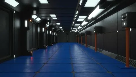 3d render interior. Futuristic hallway. Interior concept design Stock Illustration