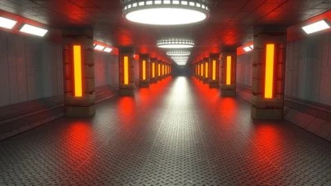 3d render interior. Futuristic hallway. Interior concept design Stock Illustration